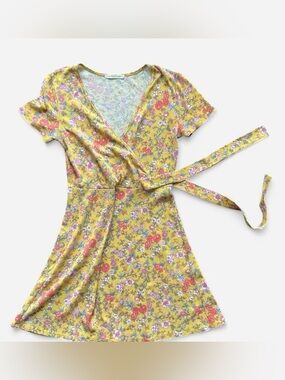 Yellow Floral wrap tie Dress